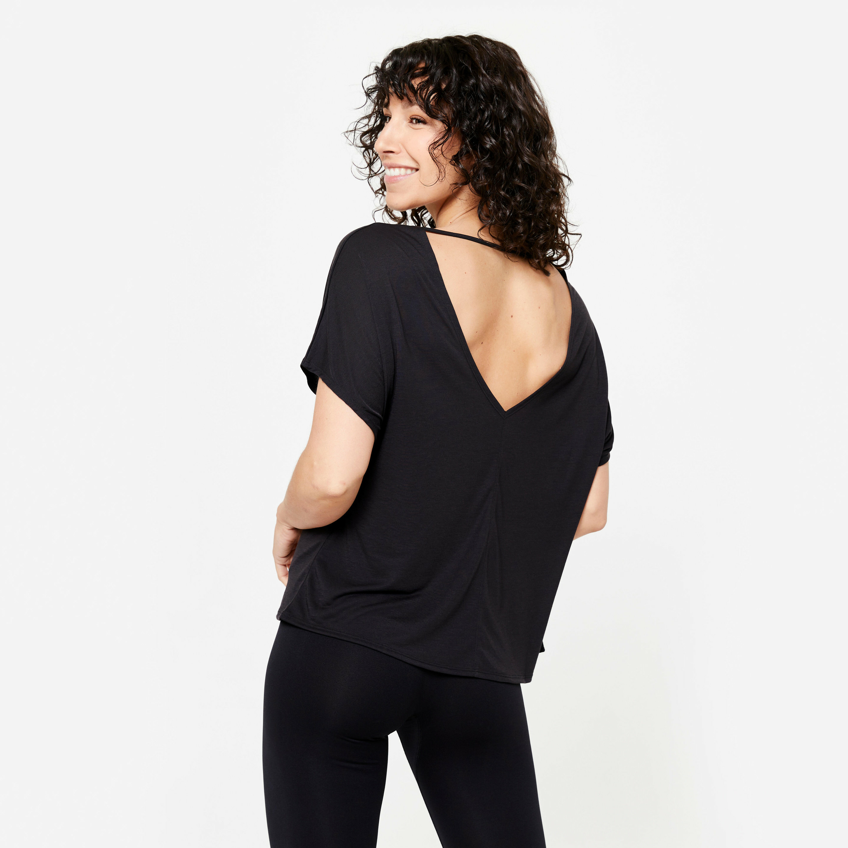 T-shirt danse moderne, manches courtes fluides femme, noir fumé