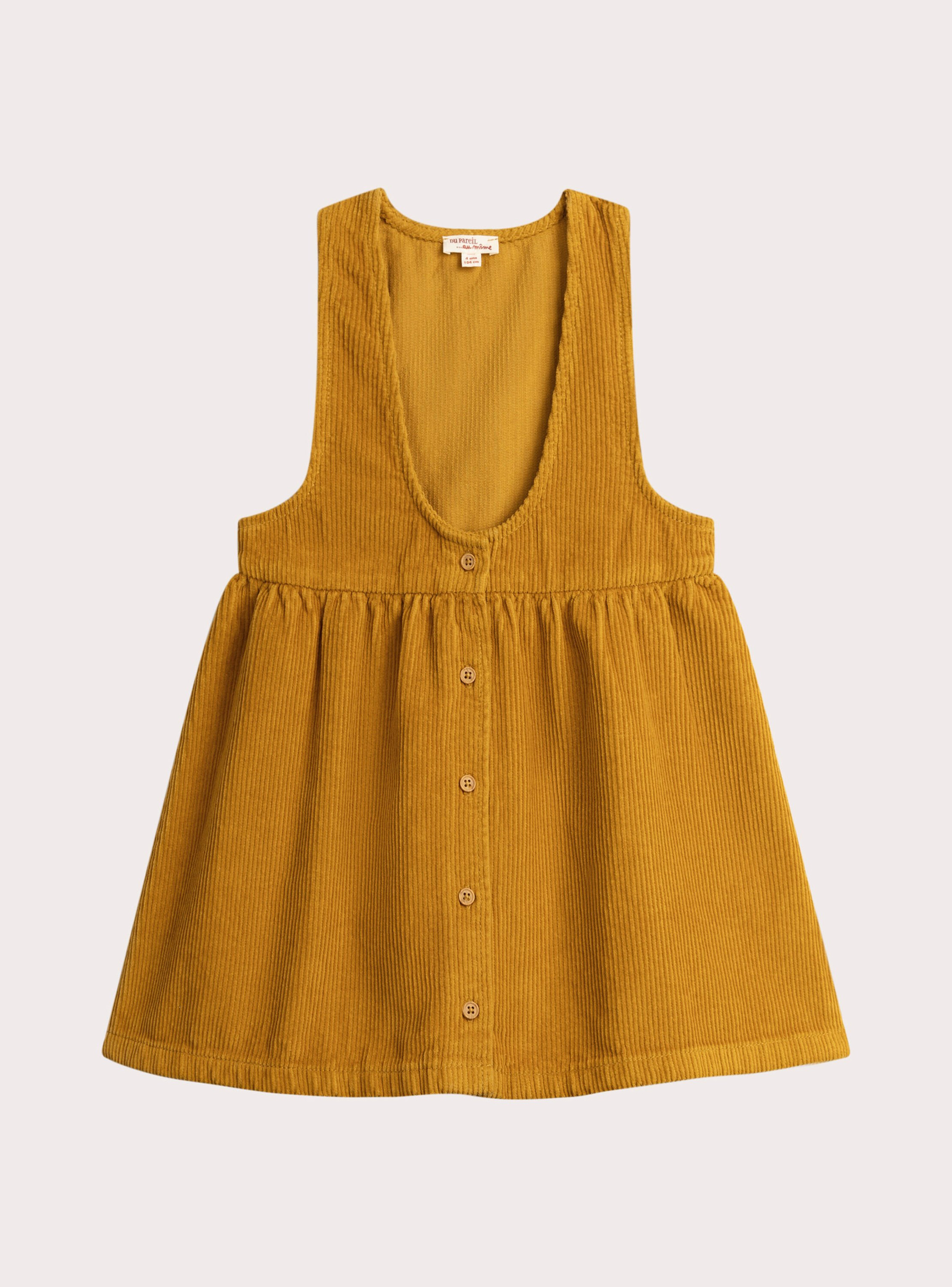 Robe moutarde sans manches velours côtelé pour fille