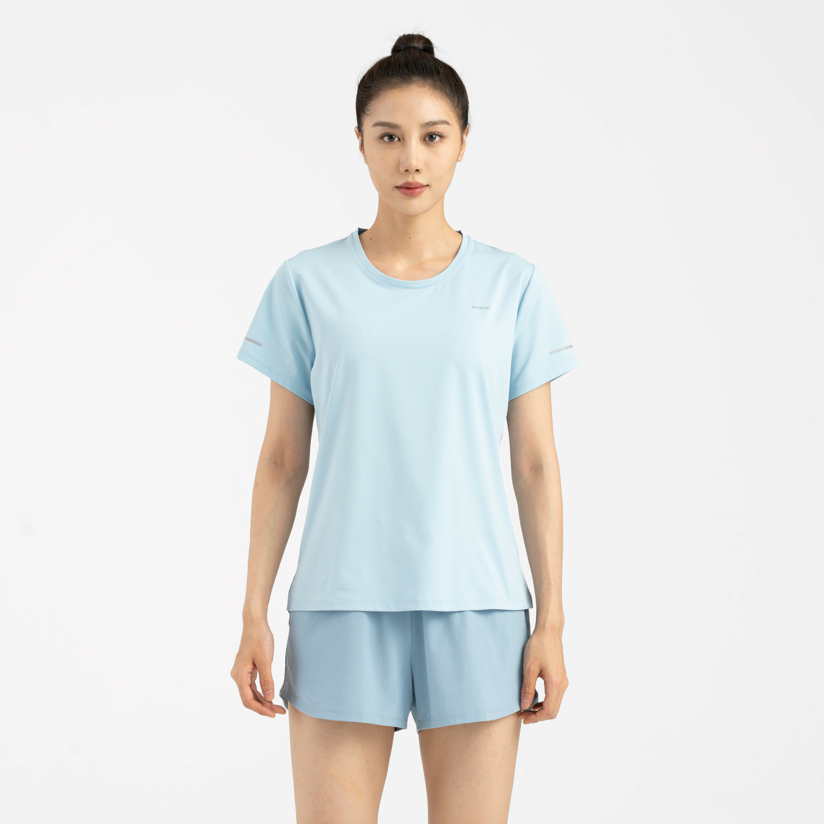 T-shirt running respirant femme kiprun run 500 dry bleu ciel