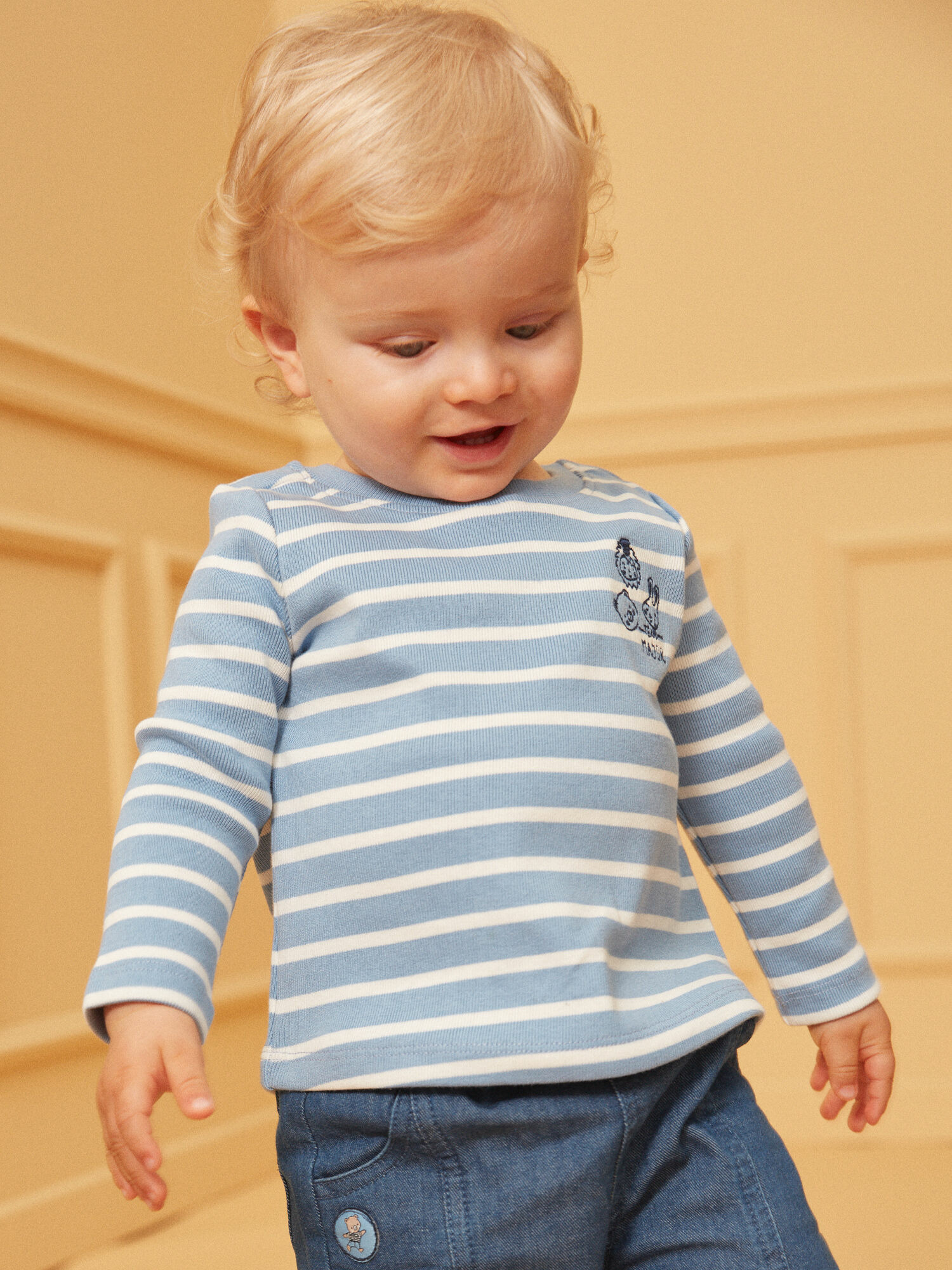 T-shirt marinière bleu pastel et écru