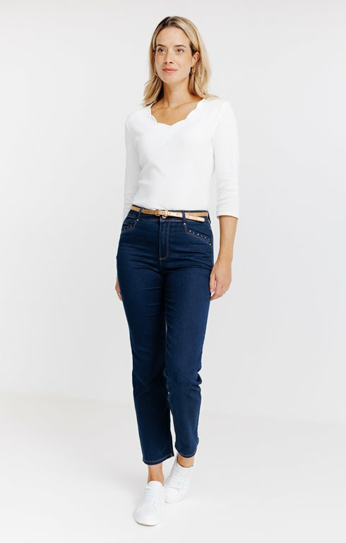 Pantalon 7/8 Satin Denim Brut Ceinture