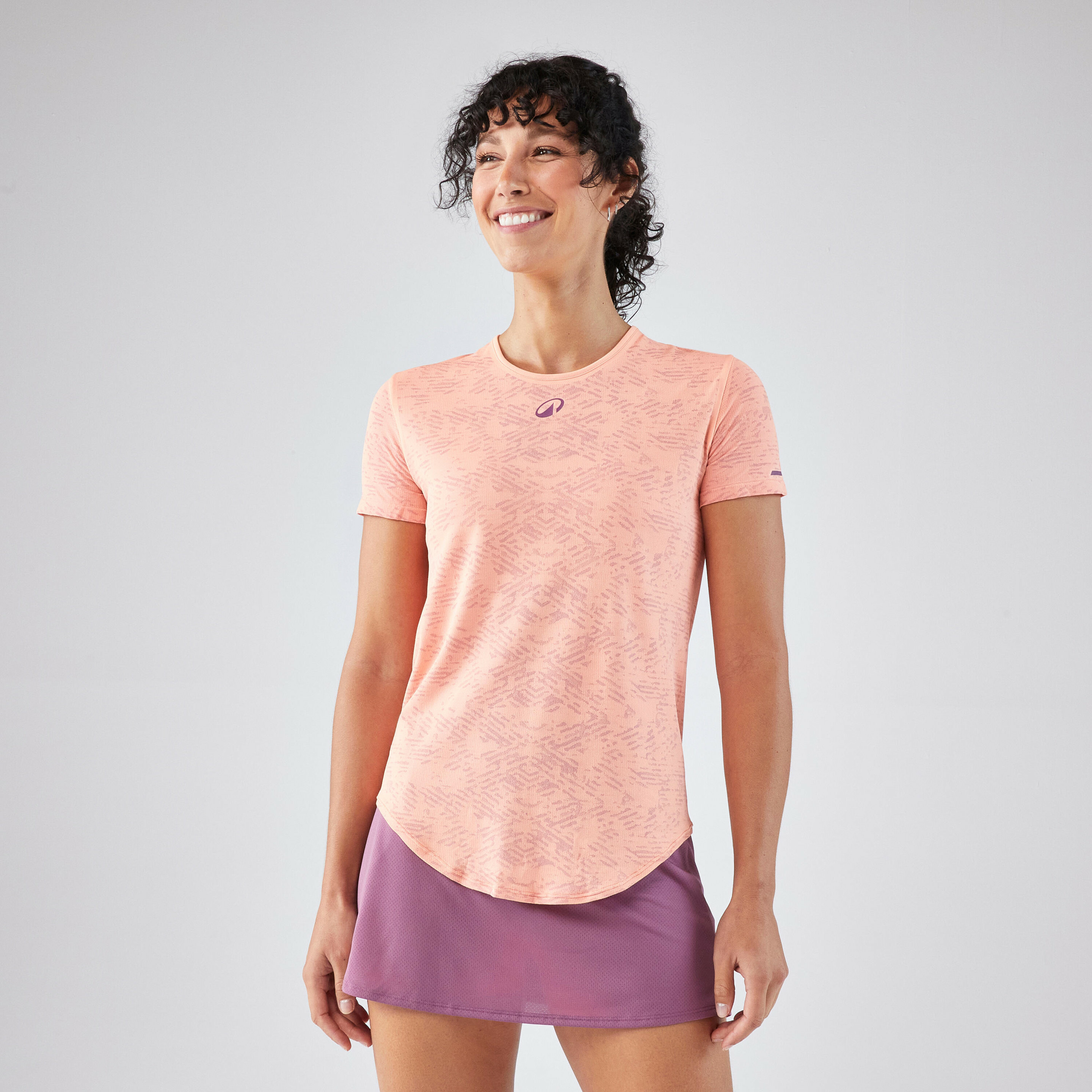 T-shirt de padel femme manches courtes technique respirant - Orange corail