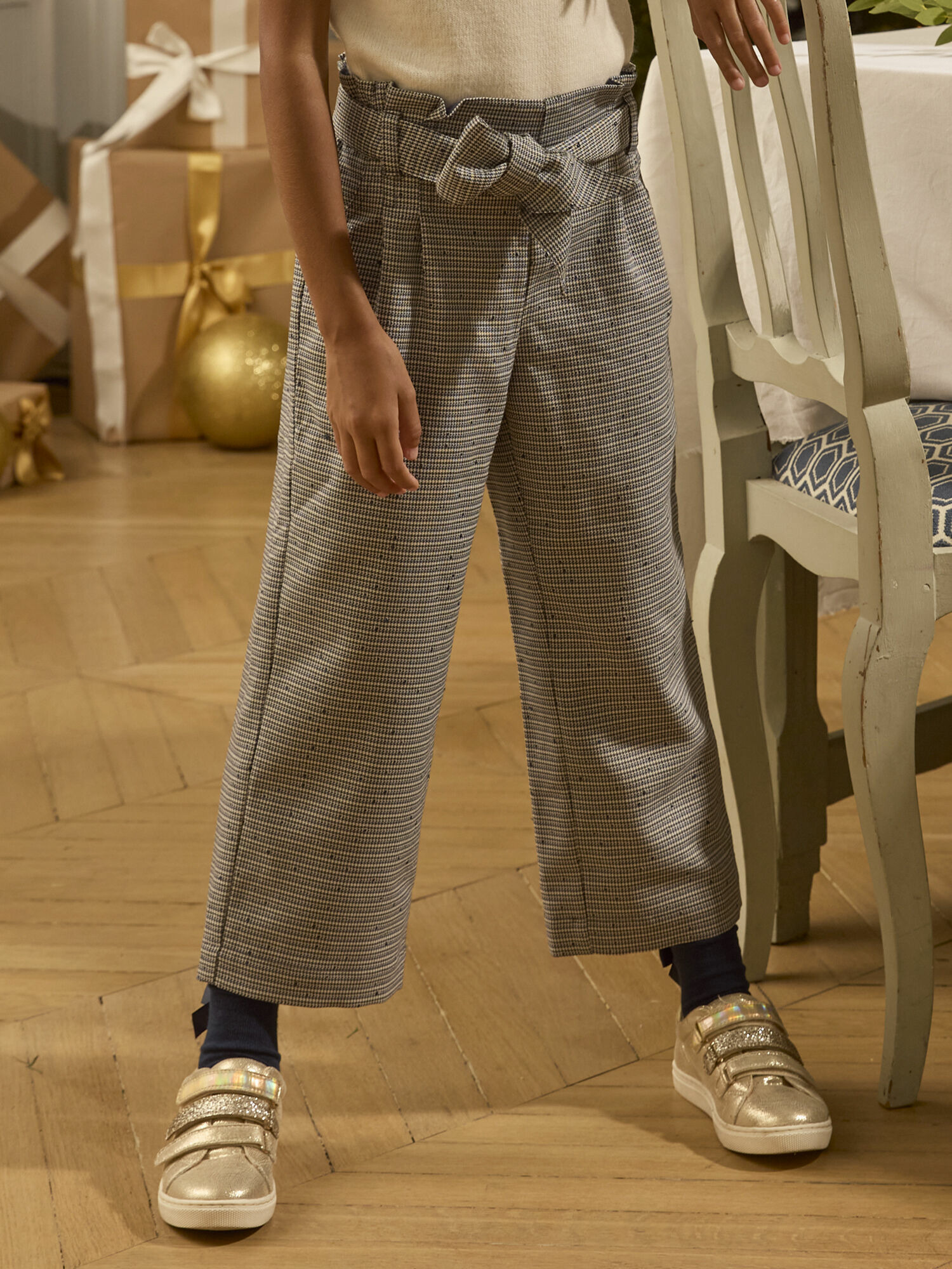 Pantalon à motifs pied de poule