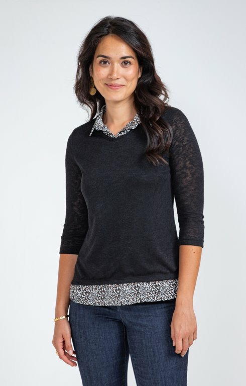 Tee-Shirt 2-En-1 Col Chemise