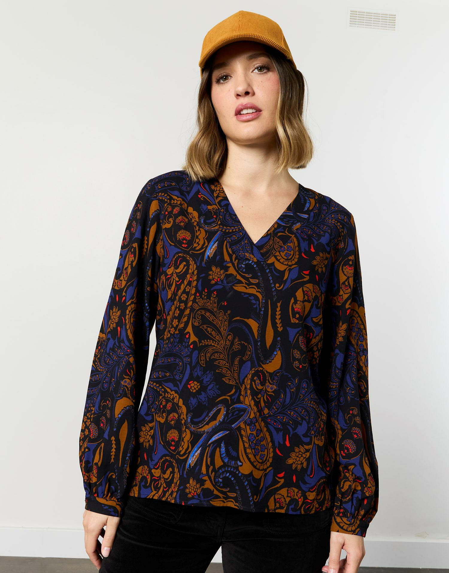 Blouse manches longues imprimée NOIR Femme