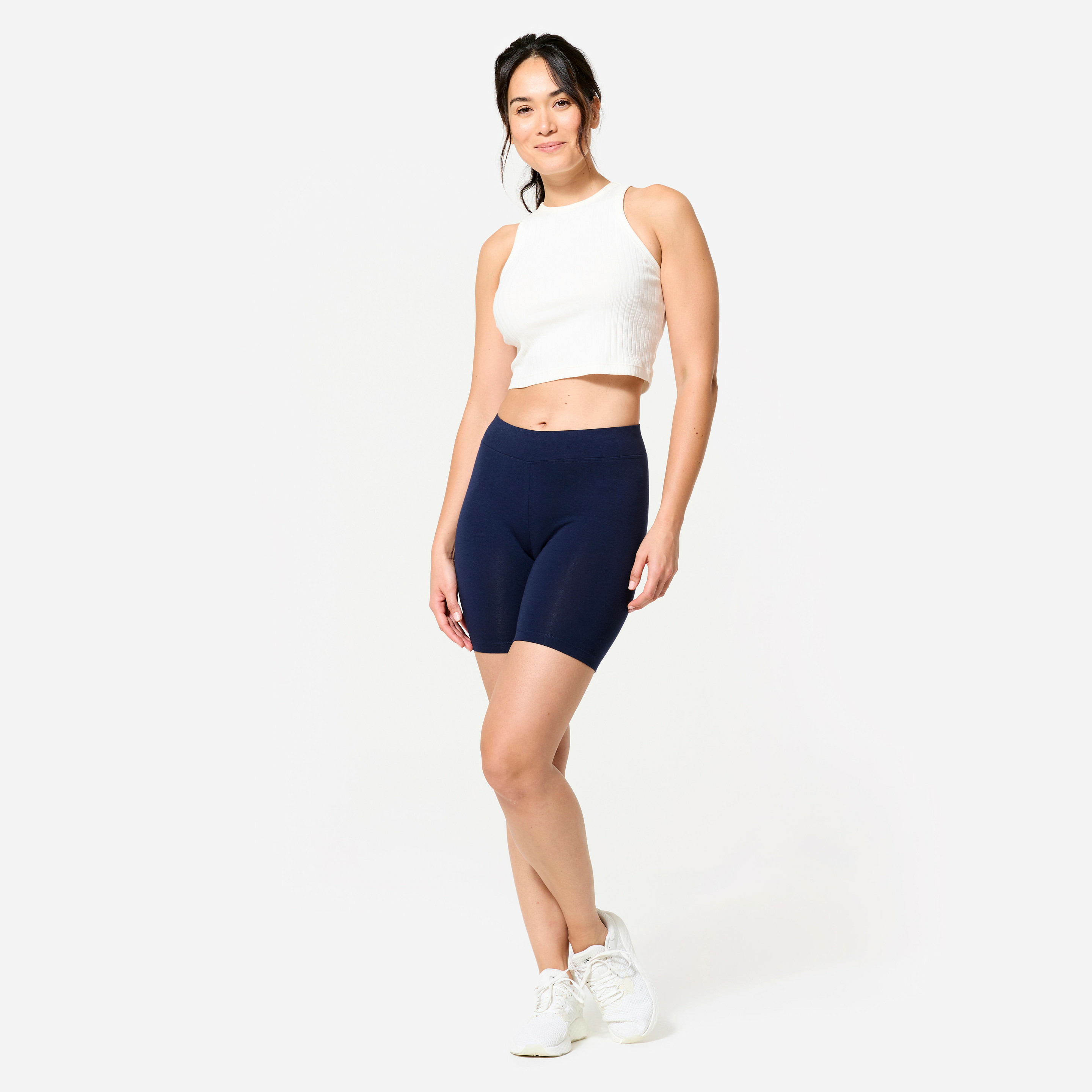 Short cycliste de fitness femme, bleu acier Decathlon