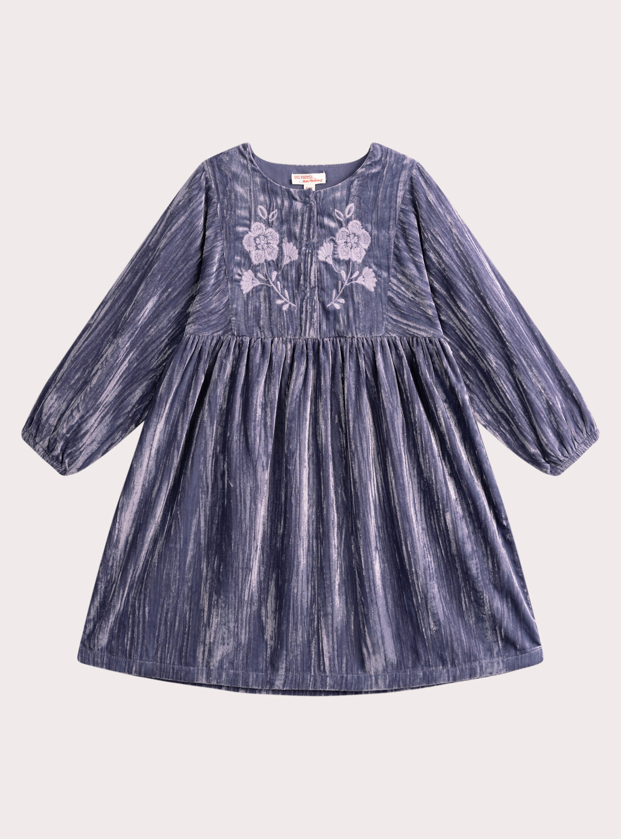 Robe violette en velours avec broderies pour fille