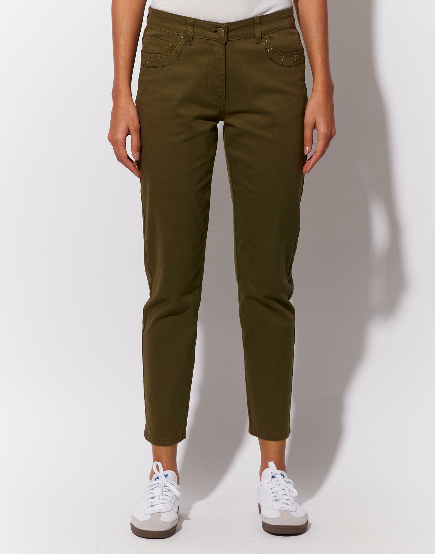 Pantalon 7/8 slim uni KAKI Femme