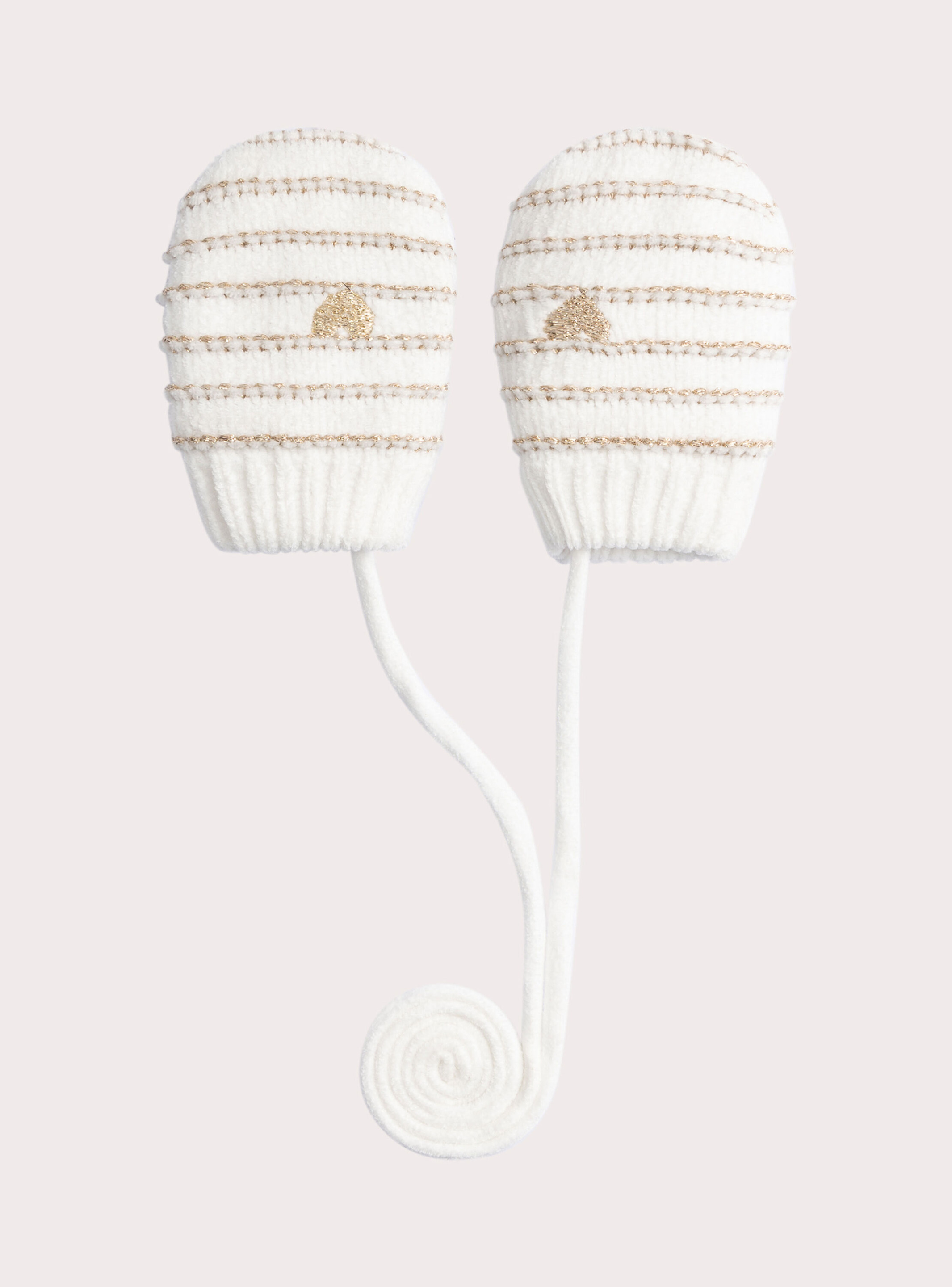 Mouffles rayées dorées pour bébé fille