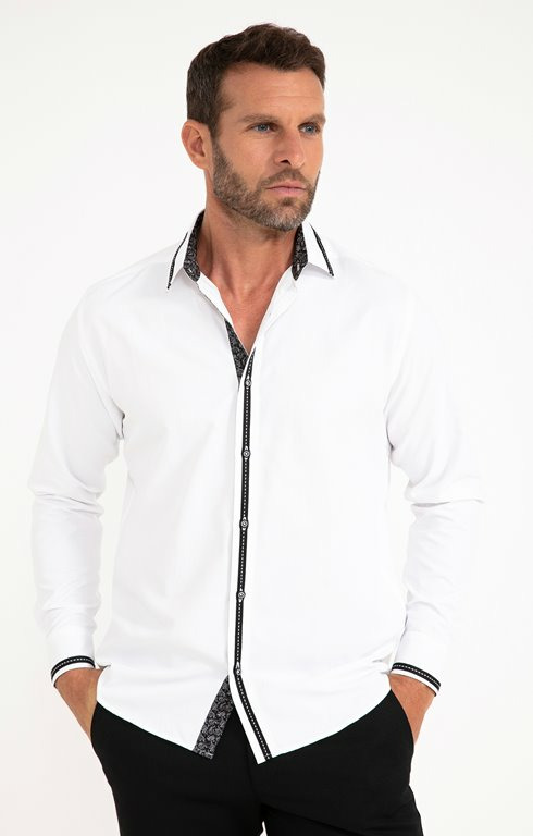 Chemise En Satin Uni Manches Longues