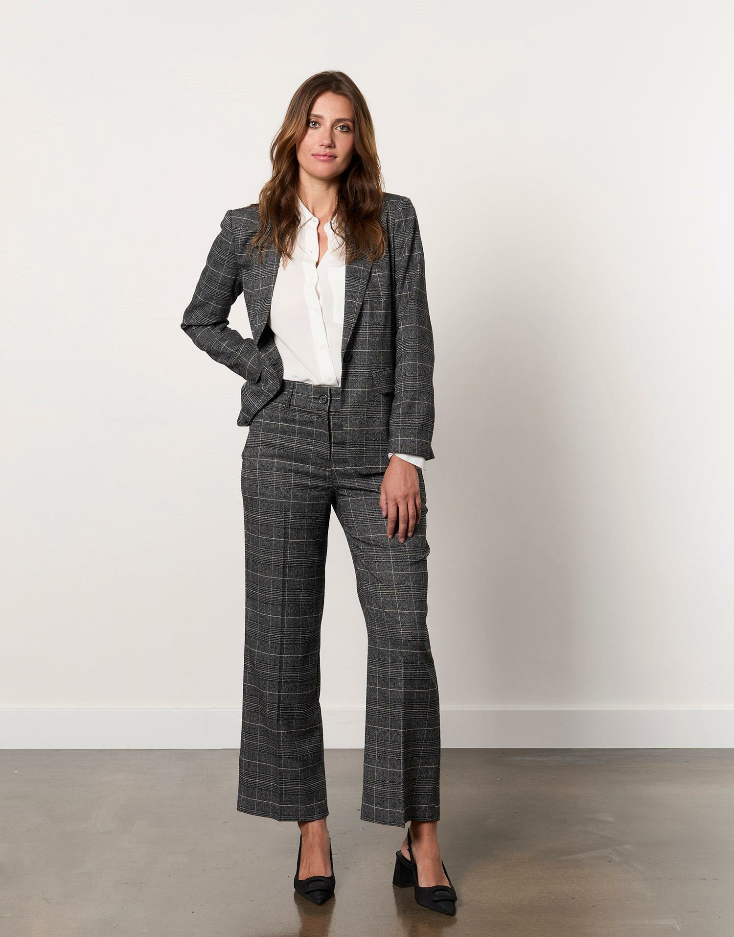 Pantalon long droit Prince de Galles GRIS Femme