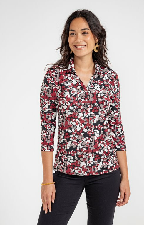 T-Shirt Col Polo Imprime Feuillage