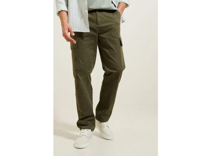 Pantalon cargo droit uni - Vert kaki