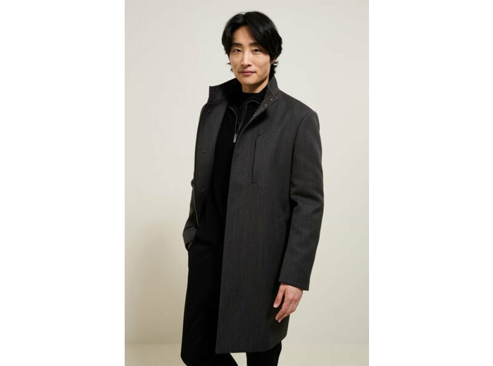 Manteau hiver long col montant - Gris moyen