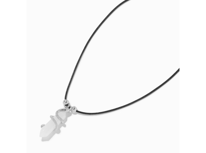 Collier en cordon noir pendentif serpent avec strass mystique phosphorescent blanc