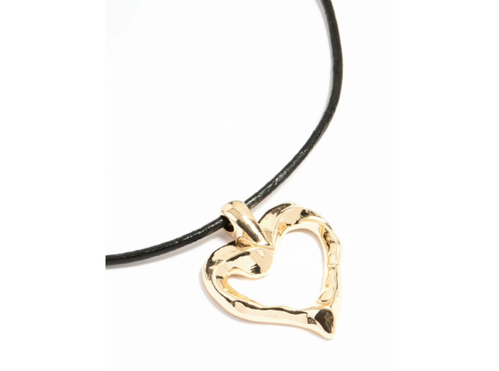 Gold Molten Heart Cord Pendant Necklace