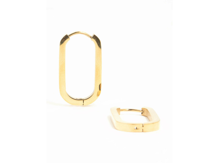 Waterproof Gold Plated Stainless Steel Oblong Hoop Earrings