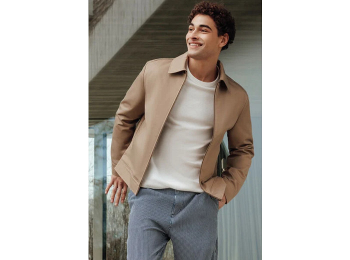 Blouson mi-saison zippé col chemise - Beige