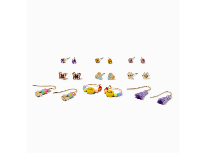 Boucles d’oreilles perlées diverses avec pompons - Lot de 9