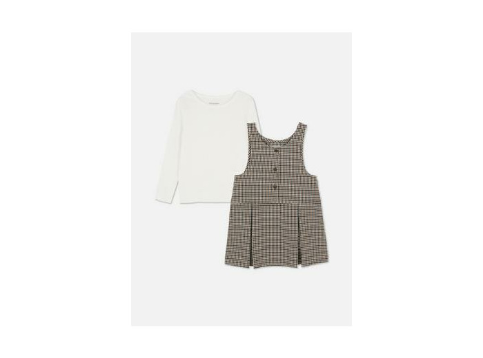 18 mois-8 ans | Ensemble t-shirt à manches longues et robe plissée à carreaux