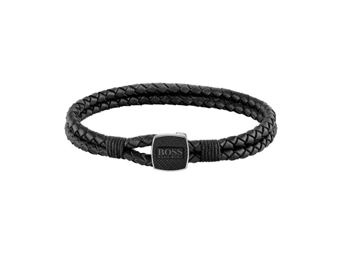 Bracelet cordon Homme Seal Argenté, Noir