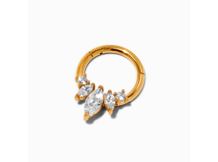 Anneau pour piercing septum 1,2 mm en zircon cubique acier inoxydable couleur dorée