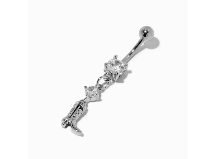 Piercing de nombril 1.6mm botte de cowboy en zircon cubique couleur argentée