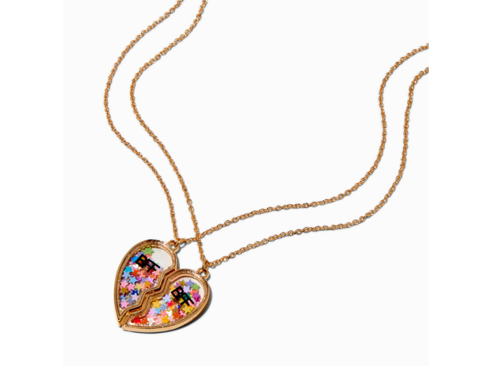 Colliers à pendentif shaker cœur fendu best friends - Lot de 2
