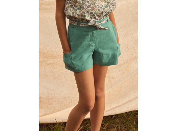 Short coton lin ceinture