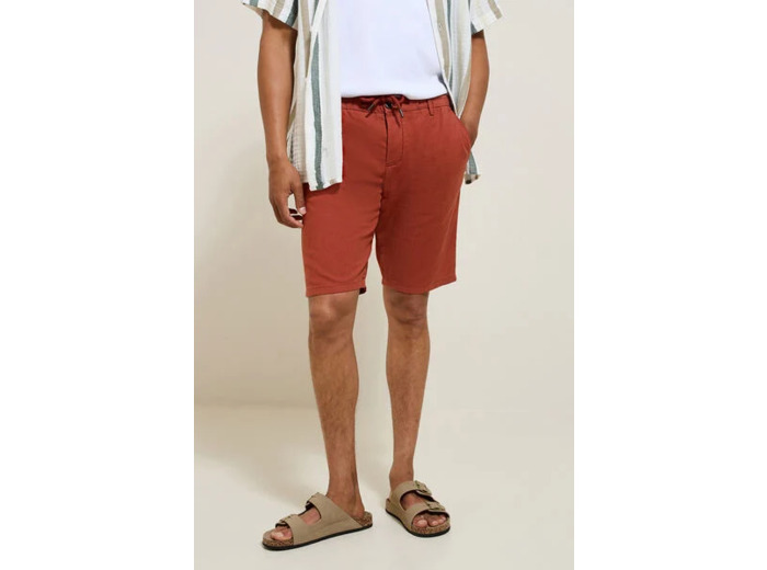 Bermuda uni en coton lin - Orange foncé