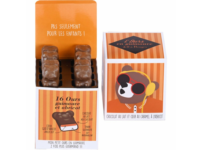 Boite 16 ours en guimauve chocolat au lait et abricot
