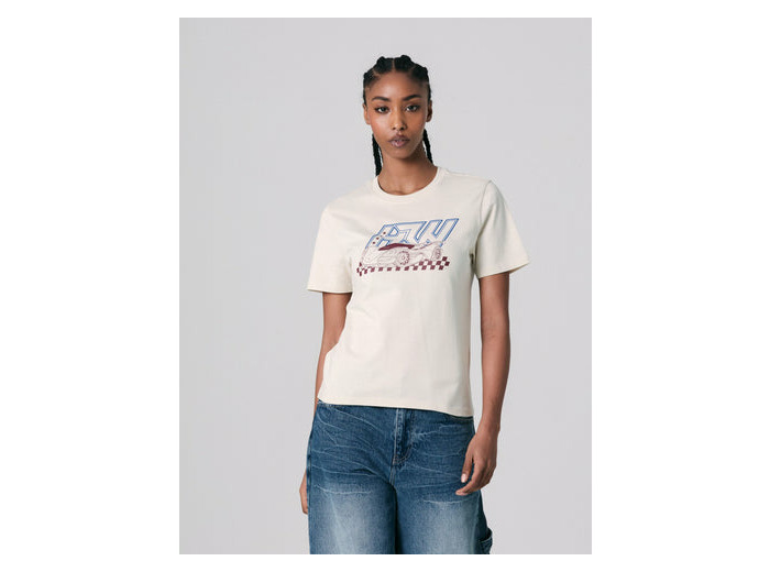 T shirt Jennyfer X Hot Wheels à motif crème