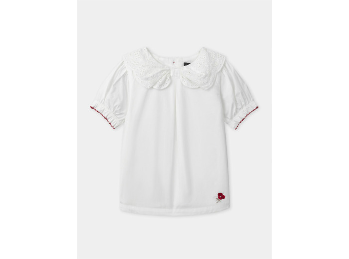 Blouse blanche à col noué et manches bouffantes Fille