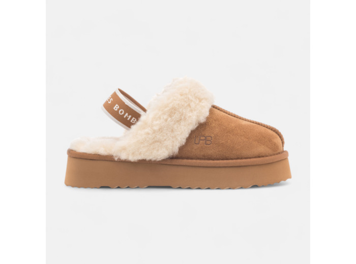 Mules à talon compensé Femme cognac