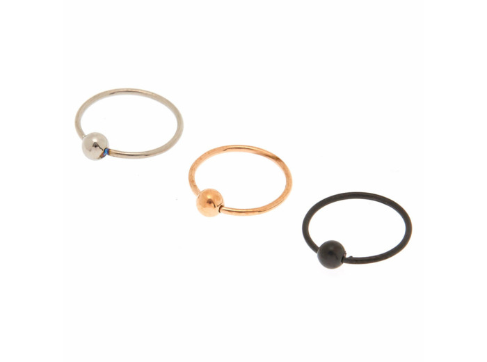 Lot de 3 anneaux de nez 20 g couleur titané en métaux mixtes