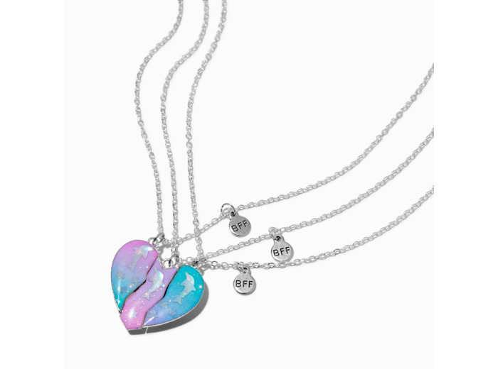 Colliers à pendentif cœur dégradé dauphin Best Friends - Lot de 3