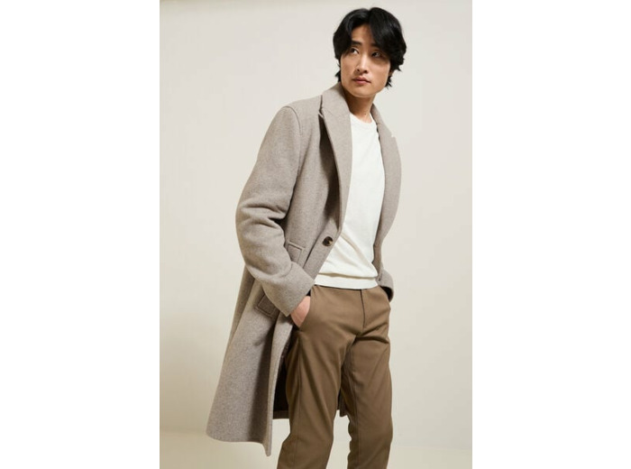 Manteau long chevron col tailleur - Beige