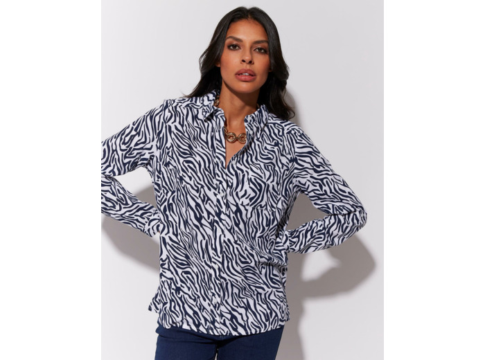 Chemisier manches longues imprimé zèbre MARINE Femme