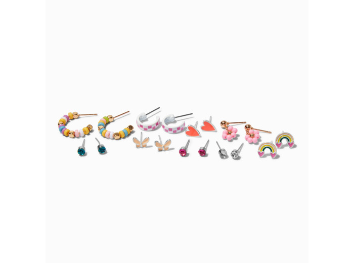 Boucles d’oreilles perlées motifs roses - Lot de 9