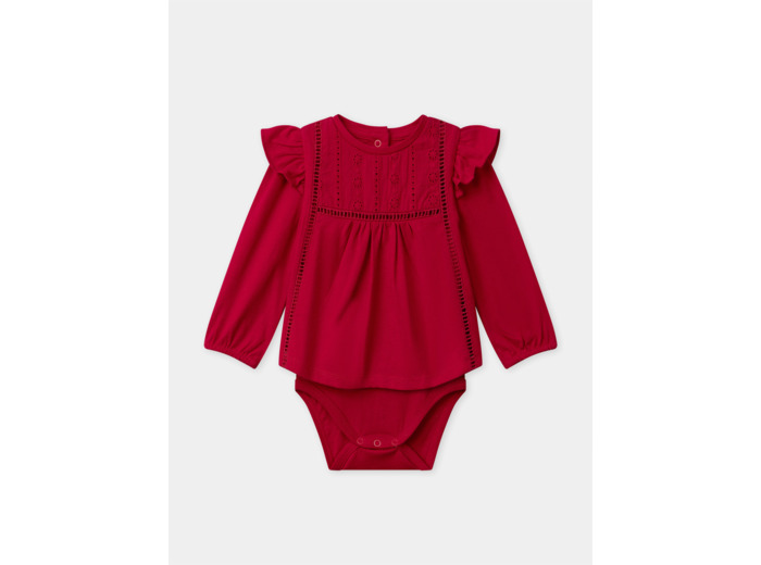 Body blouse rouge foncé avec volants Bébé Fille