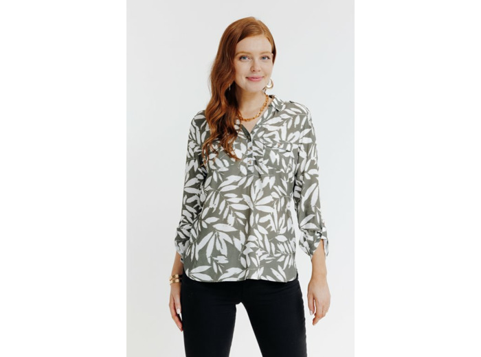 Tunique Col Chemise Imprimée Feuillage