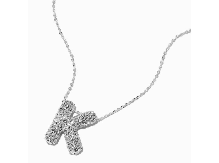 Collier à pendentif à bulles et initiale pavé couleur argentée - K