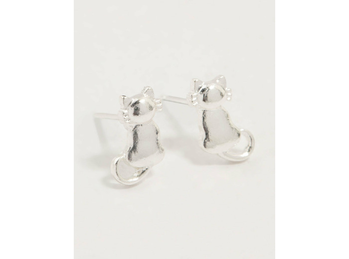 Silver Cat Stud Earrings