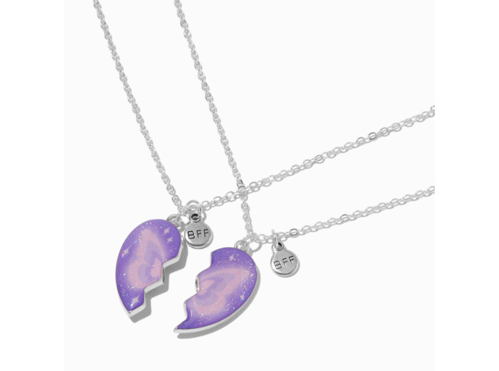 Best Friends Shadow Butterfly Split Heart Pendant Necklaces - 2 Pack