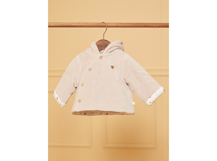 Veste de naissance à capuche beige en velours