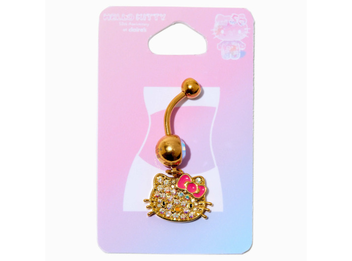 Barre de nombril breloque strass rose 1,6 mm en acier inoxydable couleur dorée en exclusivité chez Claire's Hello Kitty® 50e anniversaire
