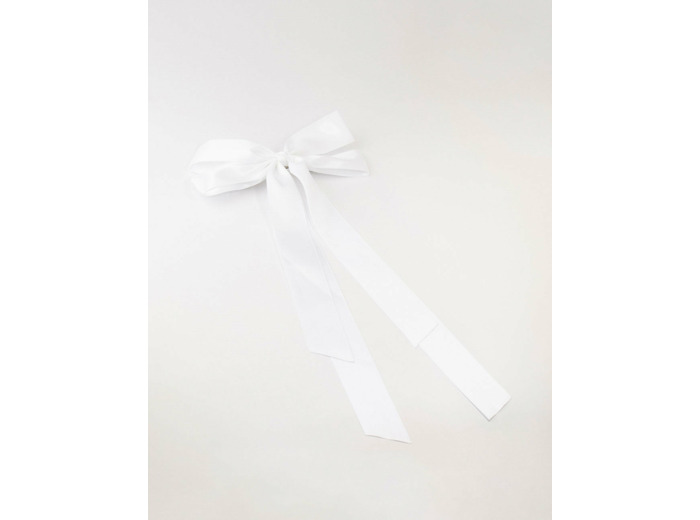 White Fabric Oversized Ribbon Bow Clip