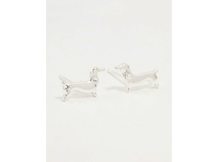 Silver Dachshund Stud Earrings