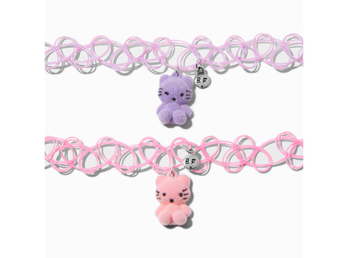 Ras-de-cou effet tatouage avec chats pelucheux best friends - Lot de 2
