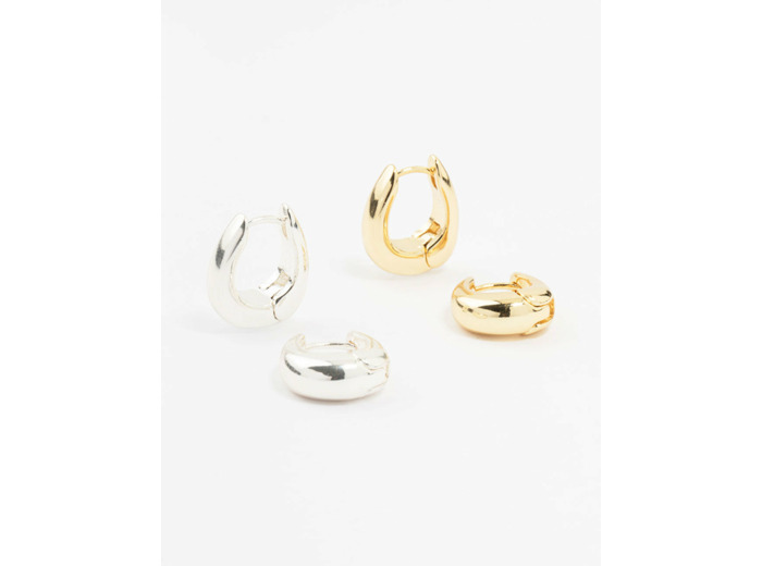Mixed Metals Blend Oval Hoop Earrings 2-Pack